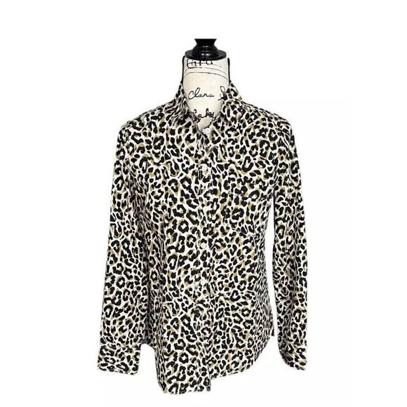 J. Crew Long Sleeve Animal Print Blouse Collared Button Front Long Sleeve size S - Picture 1 of 7
